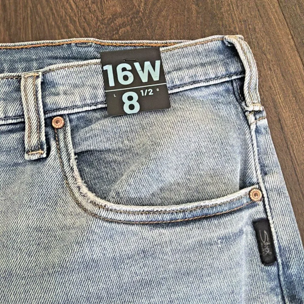 Silver Jeans Co. Women's Plus Size High Rise Vintage Long Shorts Indigo Blue 16W